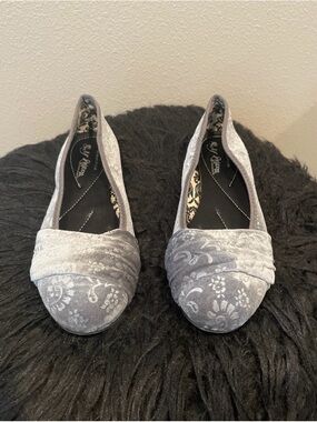 Self Esteem Silver Gray Floral Velvet Ballet Flats